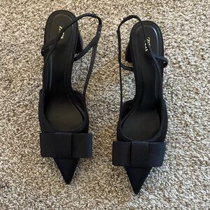 Never worn Zara Black Pointed Slingback kitten Heels